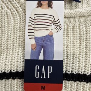 Gap Women's L Cotton Striped Sweater Cream Multicolor Cotton Ribbed Knit M, NWT